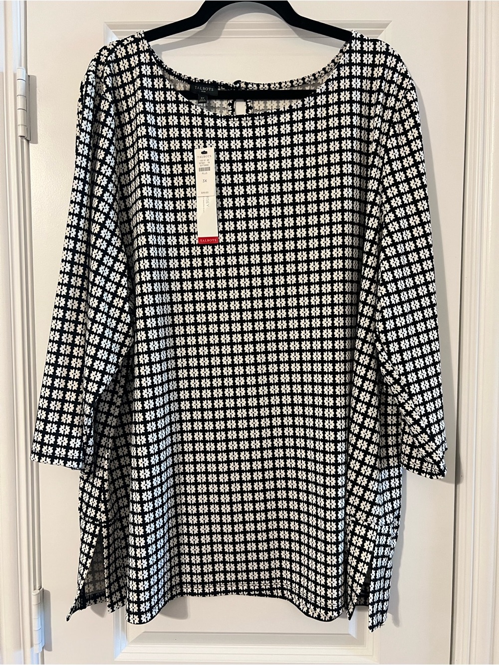 Black and White Patterned Popover Blouse
